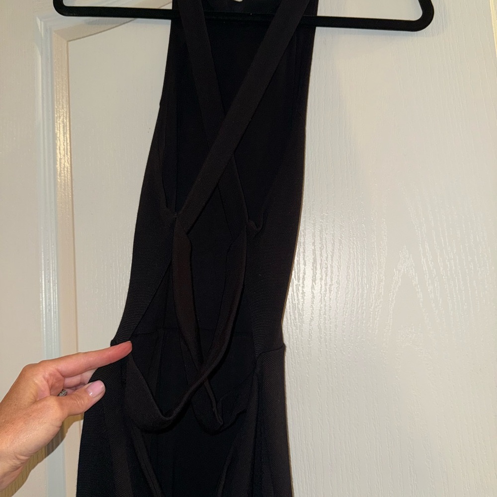 Lulu’s medium fitted strapless cross back Black Dress